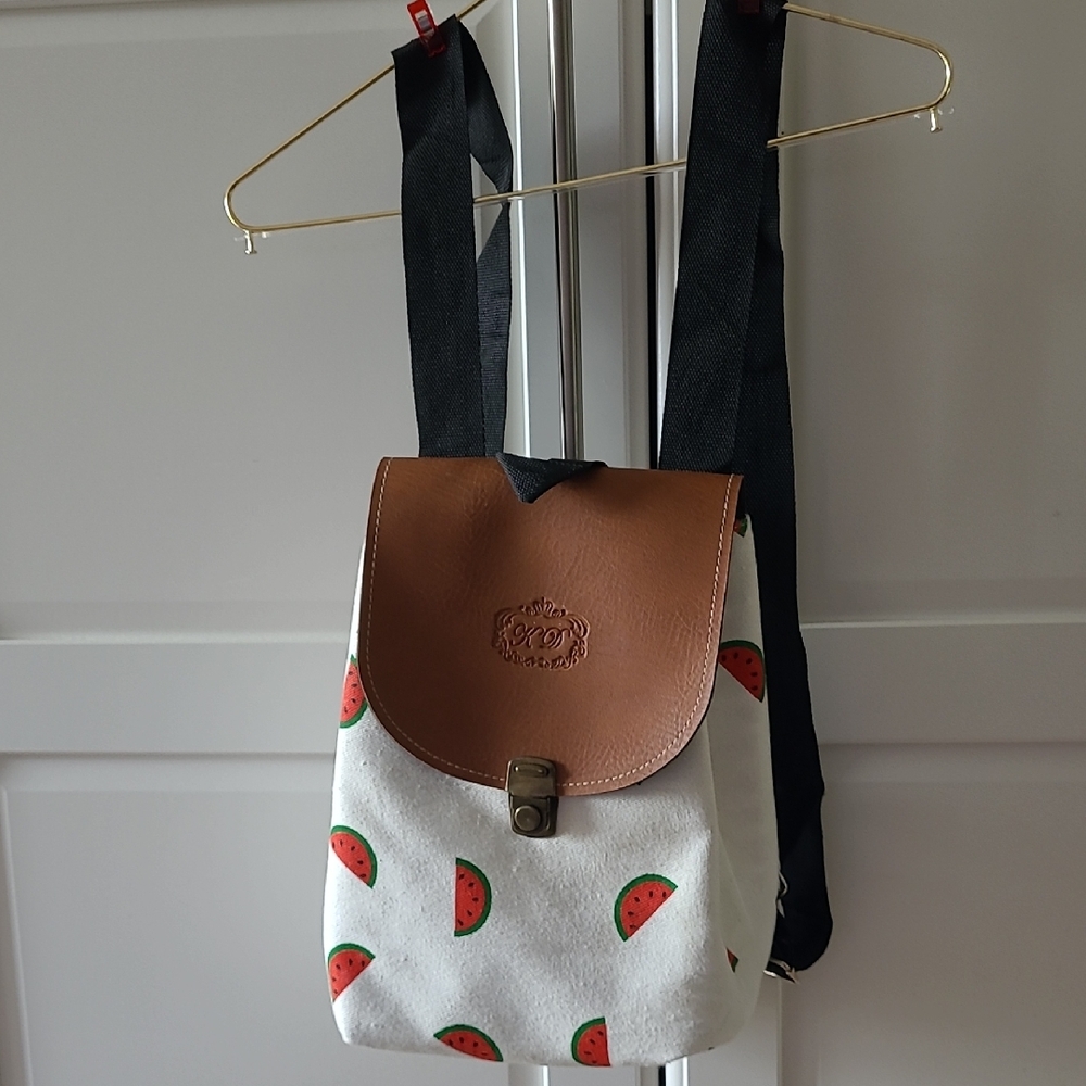 GIRLS K D Vintage half Watermelon designs. White Background With Brown Top
